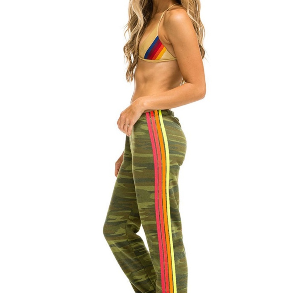 Aviator Nation Camo Joggers with Rainbow Side Stripes